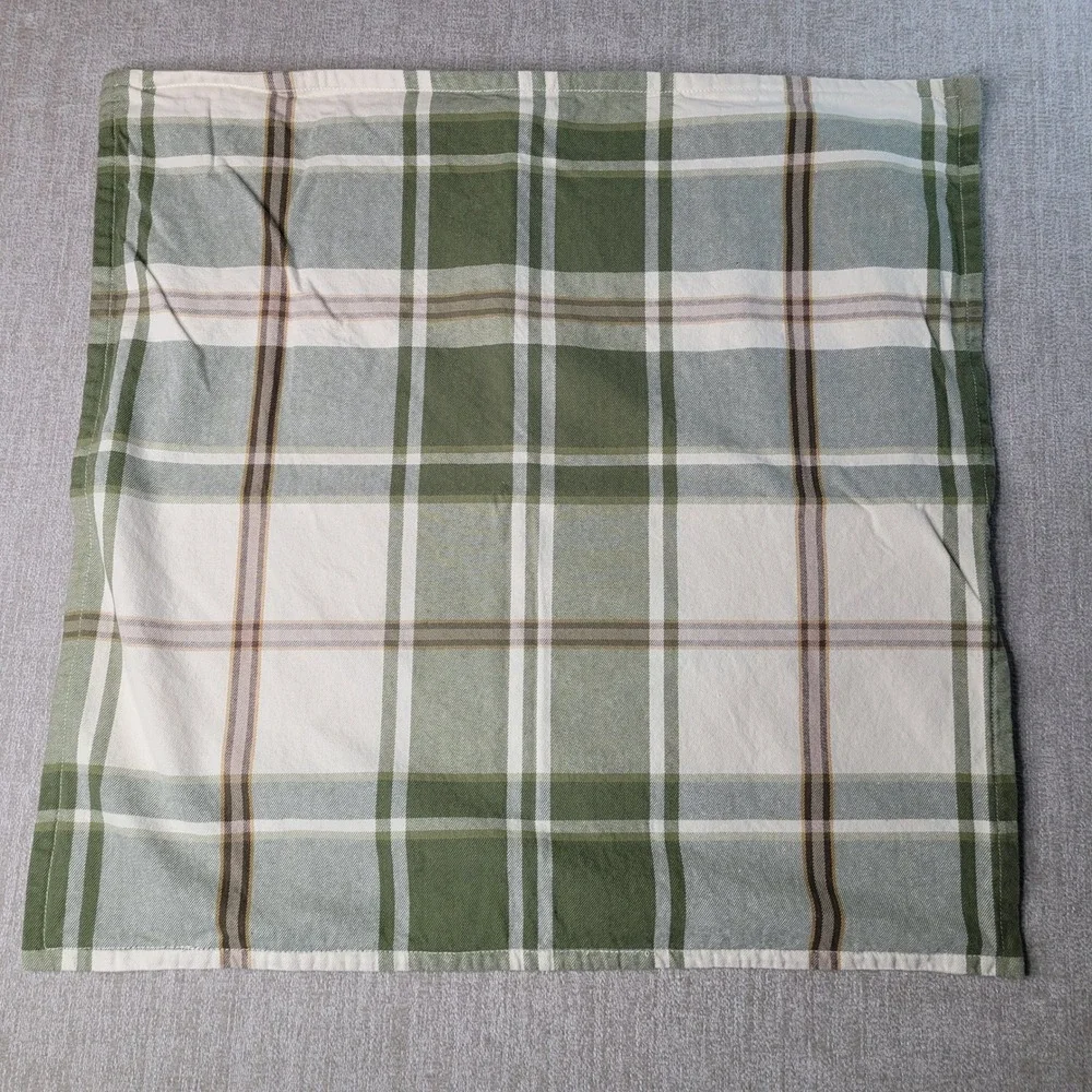 Pottery Barn Green Plaid Pillow Covers Set of 2 Square 24x24 Cotton Shams 2010
